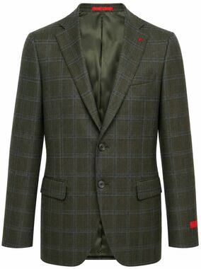 New Isaia Green & Blue Wool/Silk/Linen Check Blazer Jacket 54EU/44US $4150.00